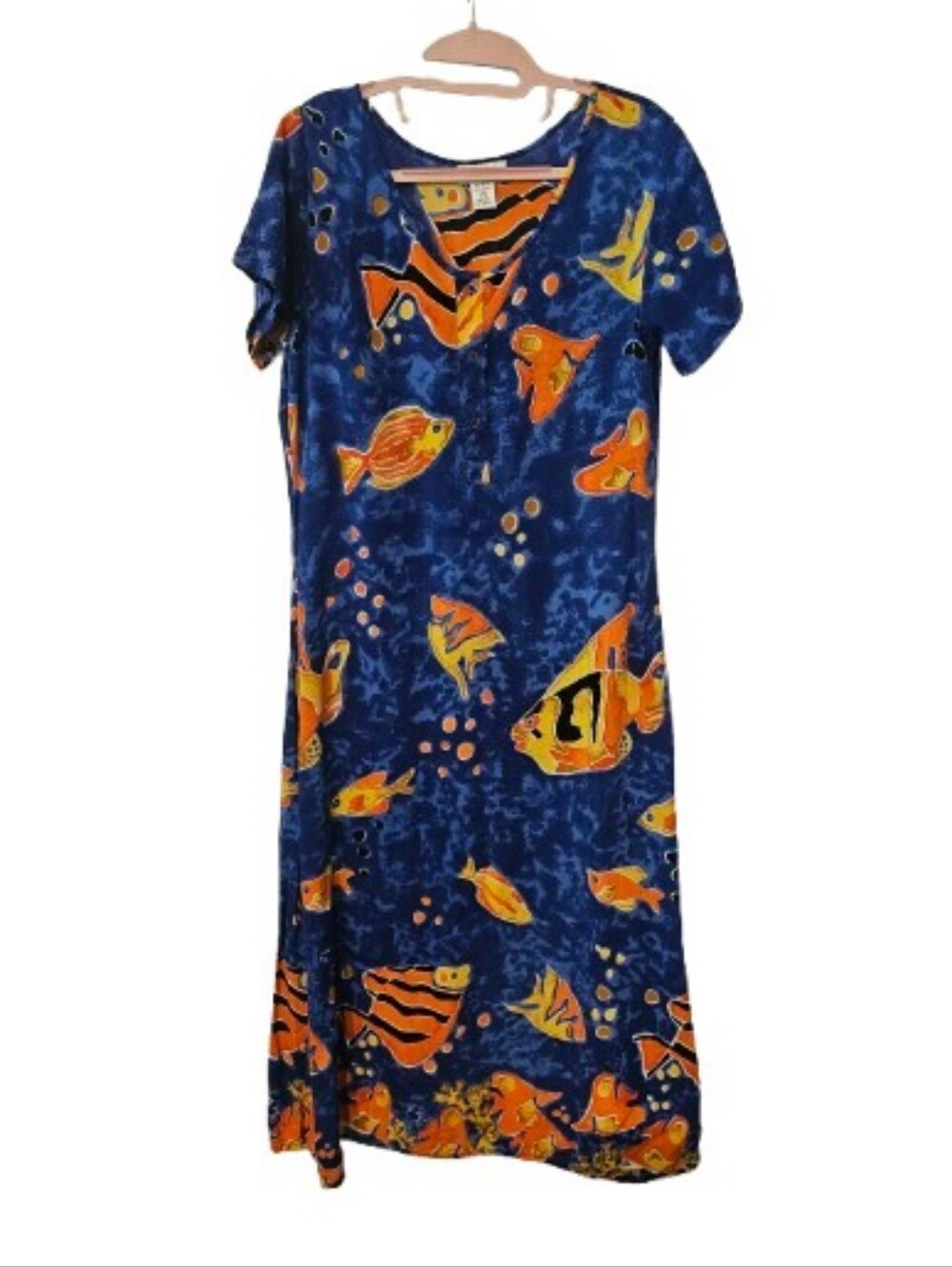 Navy & Orange Fish-Print Maxi Dress